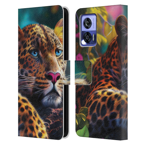Michael David Ward Animals Reclining Leopard Leather Book Wallet Case Cover For Motorola Edge 30 Neo 5G