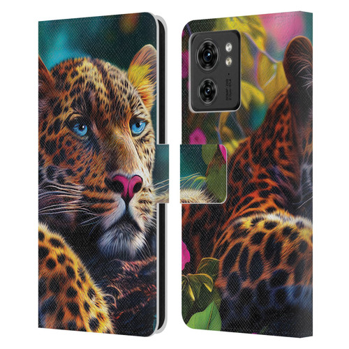 Michael David Ward Animals Reclining Leopard Leather Book Wallet Case Cover For Motorola Moto Edge 40
