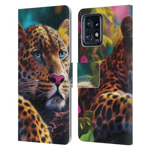 Michael David Ward Animals Reclining Leopard Leather Book Wallet Case Cover For Motorola Moto Edge 40 Pro