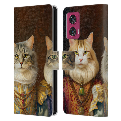 Michael David Ward Animals Fancy Cats Leather Book Wallet Case Cover For Motorola Edge 50 Fusion
