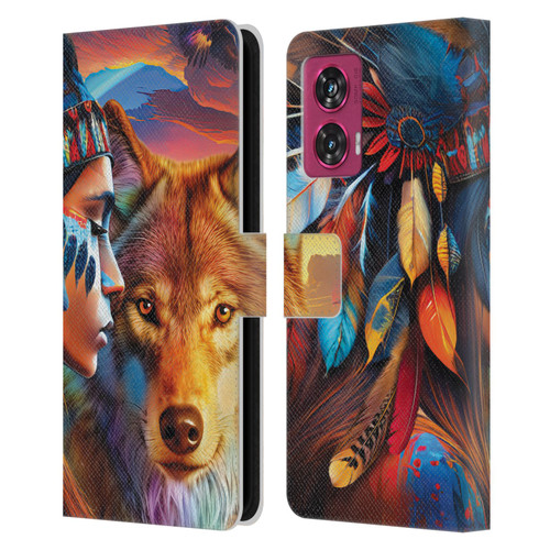 Michael David Ward Animals Wolf Leather Book Wallet Case Cover For Motorola Edge 50 Fusion