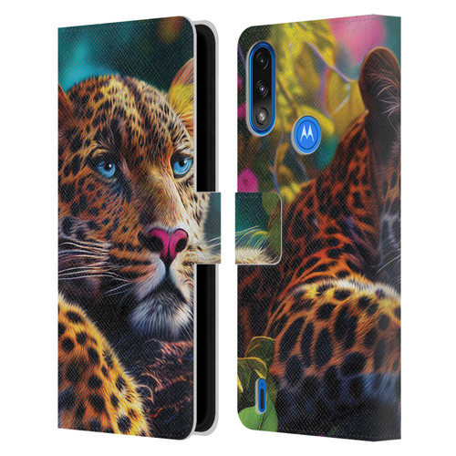 Michael David Ward Animals Reclining Leopard Leather Book Wallet Case Cover For Motorola Moto E7 Power / Moto E7i Power