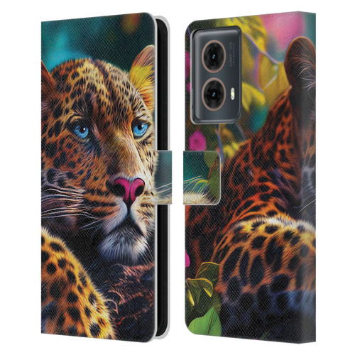 Michael David Ward Animals Reclining Leopard Leather Book Wallet Case Cover For Motorola Moto G85
