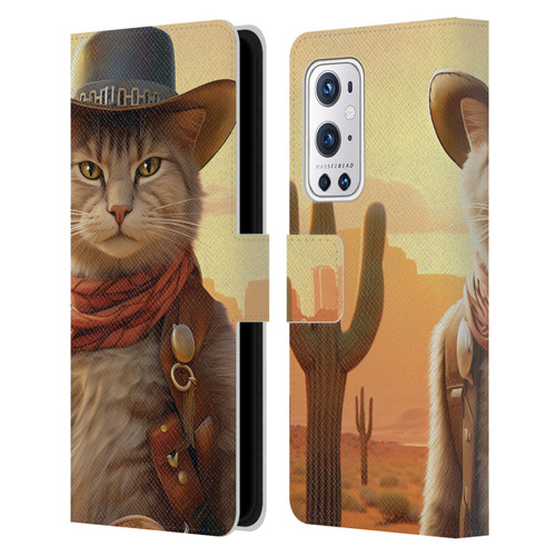 Michael David Ward Animals Kitty Cowboy Leather Book Wallet Case Cover For OnePlus 9 Pro