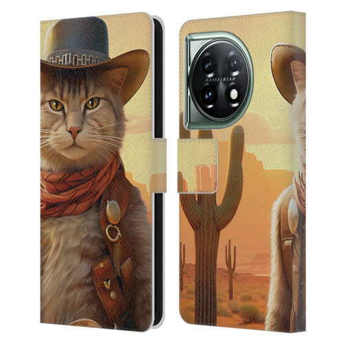 Michael David Ward Animals Kitty Cowboy Leather Book Wallet Case Cover For OnePlus 11 5G