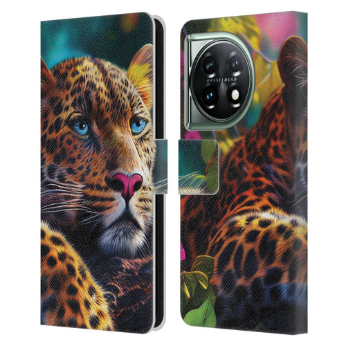 Michael David Ward Animals Reclining Leopard Leather Book Wallet Case Cover For OnePlus 11 5G