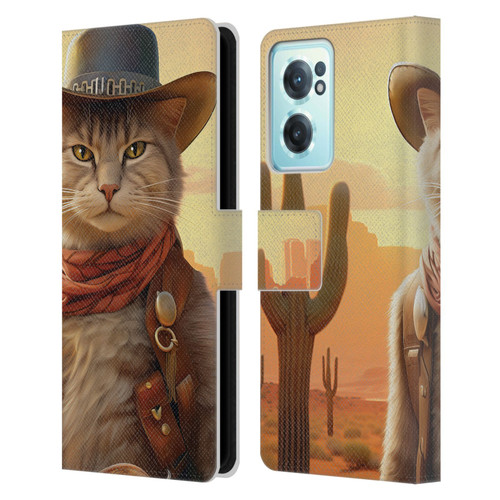 Michael David Ward Animals Kitty Cowboy Leather Book Wallet Case Cover For OnePlus Nord CE 2 5G
