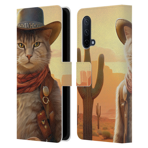 Michael David Ward Animals Kitty Cowboy Leather Book Wallet Case Cover For OnePlus Nord CE 5G