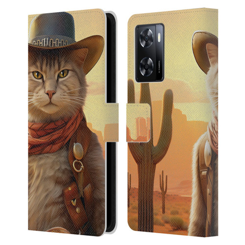Michael David Ward Animals Kitty Cowboy Leather Book Wallet Case Cover For OPPO A57s