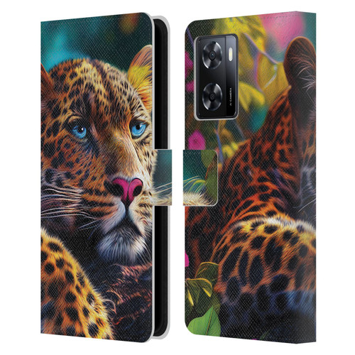 Michael David Ward Animals Reclining Leopard Leather Book Wallet Case Cover For OPPO A57s