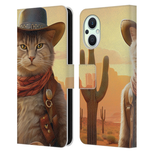 Michael David Ward Animals Kitty Cowboy Leather Book Wallet Case Cover For OPPO Reno8 Lite