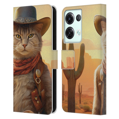 Michael David Ward Animals Kitty Cowboy Leather Book Wallet Case Cover For OPPO Reno8 Pro