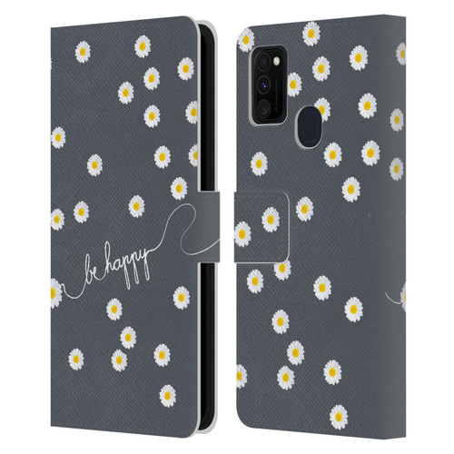 Monika Strigel Happy Daisy Grey Leather Book Wallet Case Cover For Samsung Galaxy M30s (2019)/M21 (2020)