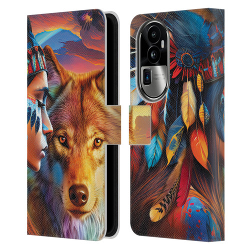 Michael David Ward Animals Wolf Leather Book Wallet Case Cover For OPPO Reno10 Pro+
