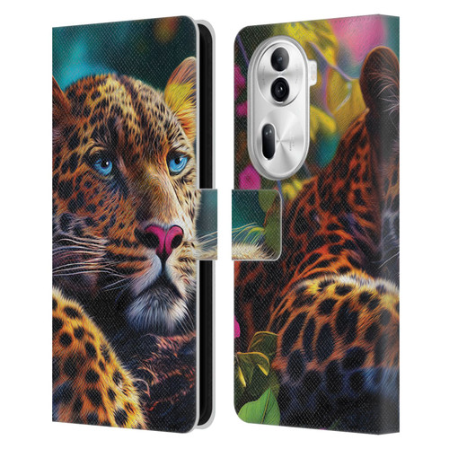 Michael David Ward Animals Reclining Leopard Leather Book Wallet Case Cover For OPPO Reno11