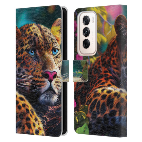 Michael David Ward Animals Reclining Leopard Leather Book Wallet Case Cover For OPPO Reno12 5G