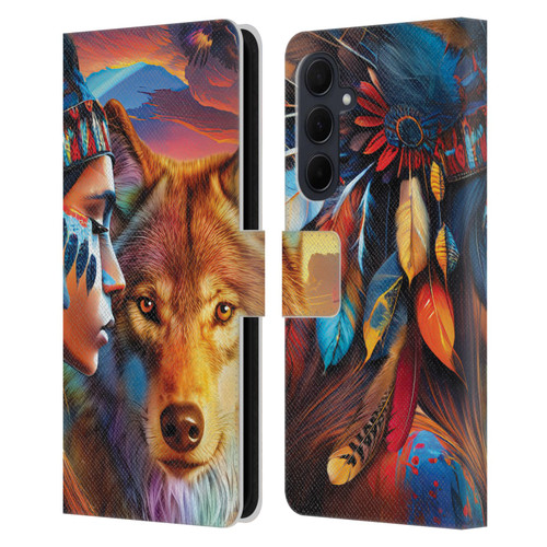 Michael David Ward Animals Wolf Leather Book Wallet Case Cover For Samsung Galaxy A35 5G
