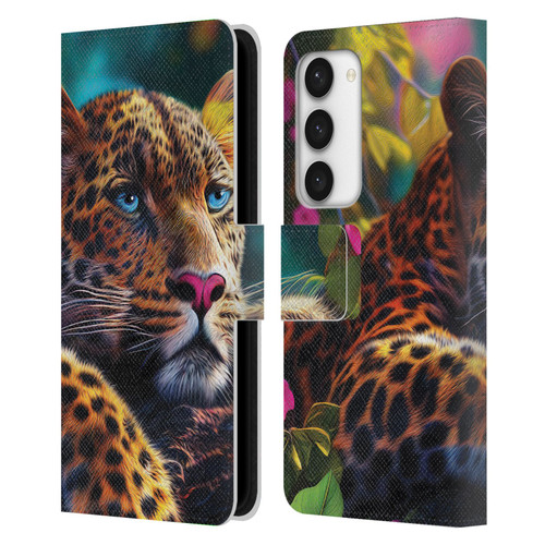 Michael David Ward Animals Reclining Leopard Leather Book Wallet Case Cover For Samsung Galaxy S23 5G