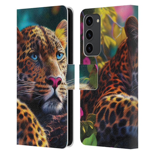 Michael David Ward Animals Reclining Leopard Leather Book Wallet Case Cover For Samsung Galaxy S23+ 5G