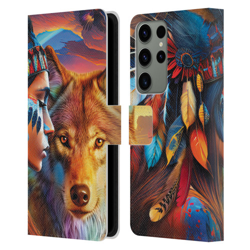 Michael David Ward Animals Wolf Leather Book Wallet Case Cover For Samsung Galaxy S23 Ultra 5G