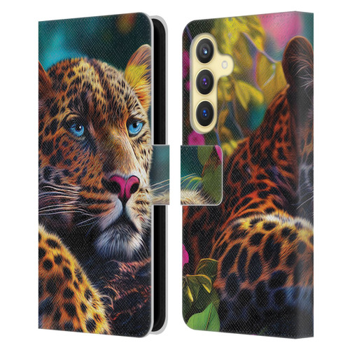 Michael David Ward Animals Reclining Leopard Leather Book Wallet Case Cover For Samsung Galaxy S24 5G