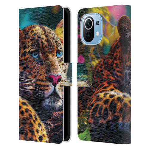 Michael David Ward Animals Reclining Leopard Leather Book Wallet Case Cover For Xiaomi Mi 11