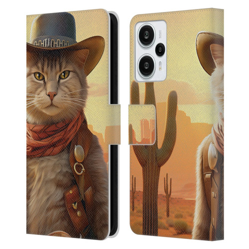 Michael David Ward Animals Kitty Cowboy Leather Book Wallet Case Cover For Xiaomi Redmi Note 12T