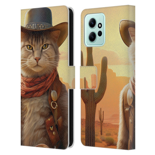 Michael David Ward Animals Kitty Cowboy Leather Book Wallet Case Cover For Xiaomi Redmi 12