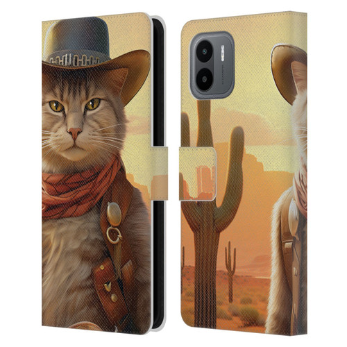 Michael David Ward Animals Kitty Cowboy Leather Book Wallet Case Cover For Xiaomi Redmi A2