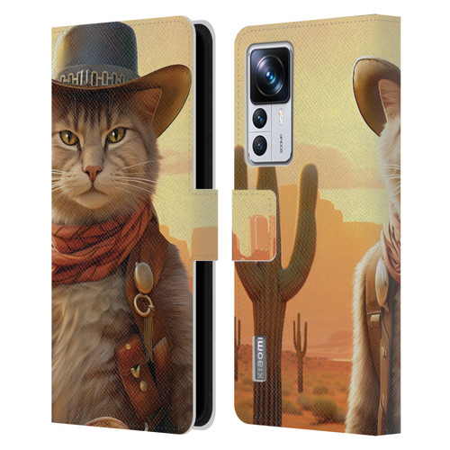 Michael David Ward Animals Kitty Cowboy Leather Book Wallet Case Cover For Xiaomi 12T Pro