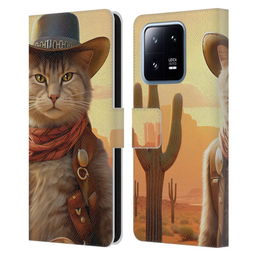 Michael David Ward Animals Kitty Cowboy Leather Book Wallet Case Cover For Xiaomi 13 Pro 5G