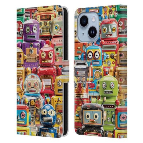 Michael David Ward Fantasy & Whimsical Toy Robots Leather Book Wallet Case Cover For Apple iPhone 14 Plus