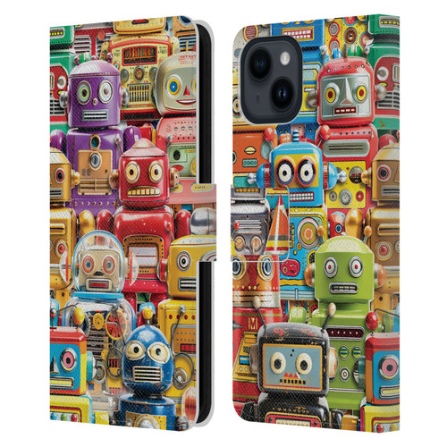 Michael David Ward Fantasy & Whimsical Toy Robots Leather Book Wallet Case Cover For Apple iPhone 15
