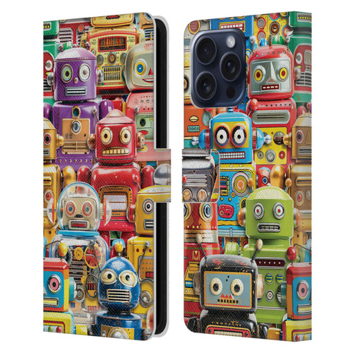 Michael David Ward Fantasy & Whimsical Toy Robots Leather Book Wallet Case Cover For Apple iPhone 16 Pro Max