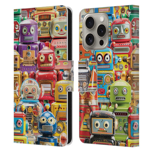 Michael David Ward Fantasy & Whimsical Toy Robots Leather Book Wallet Case Cover For Apple iPhone 16 Pro