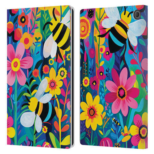 Michael David Ward Humor & Botanicals Bees and Flowers Leather Book Wallet Case Cover For Amazon Fire Max 11 2023