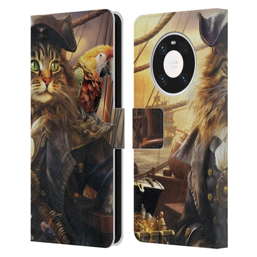Michael David Ward Humor & Botanicals Captain Cat Leather Book Wallet Case Cover For Huawei Mate 40 Pro 5G