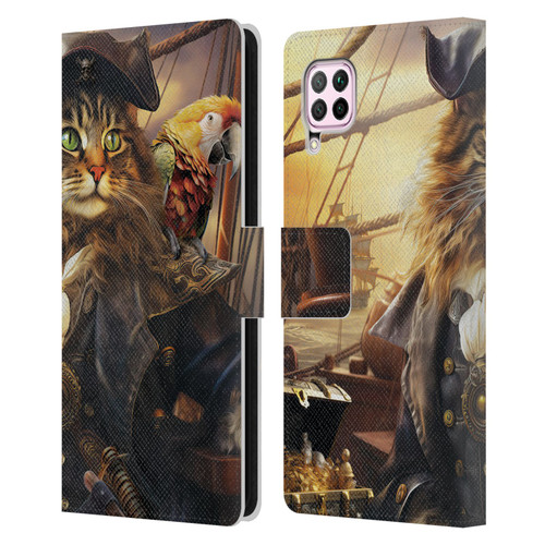 Michael David Ward Humor & Botanicals Captain Cat Leather Book Wallet Case Cover For Huawei Nova 6 SE / P40 Lite