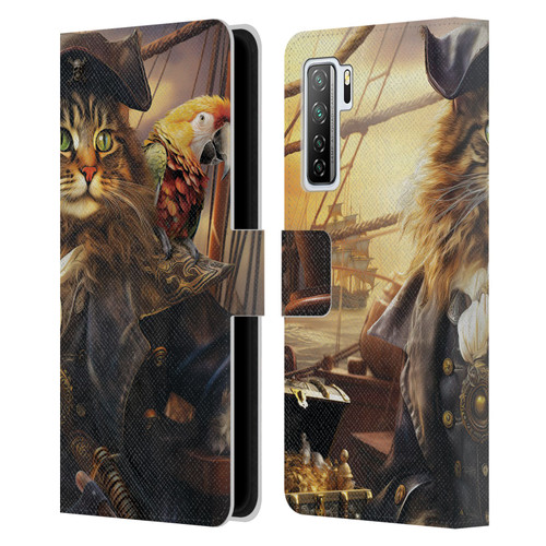 Michael David Ward Humor & Botanicals Captain Cat Leather Book Wallet Case Cover For Huawei Nova 7 SE/P40 Lite 5G