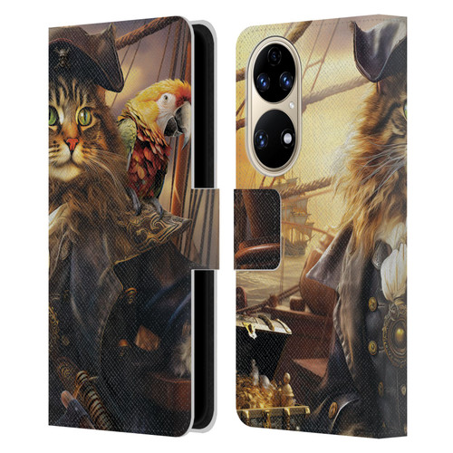 Michael David Ward Humor & Botanicals Captain Cat Leather Book Wallet Case Cover For Huawei P50