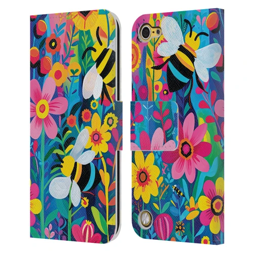 Michael David Ward Humor & Botanicals Bees and Flowers Leather Book Wallet Case Cover For Apple iPod Touch 5G 5th Gen