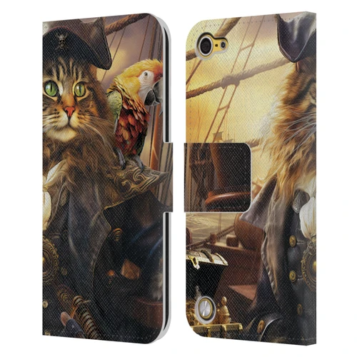 Michael David Ward Humor & Botanicals Captain Cat Leather Book Wallet Case Cover For Apple iPod Touch 5G 5th Gen