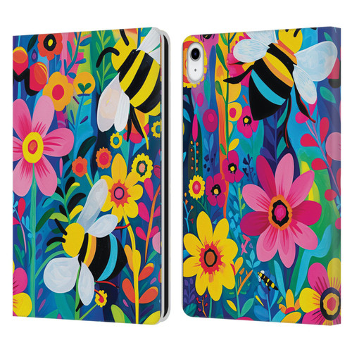 Michael David Ward Humor & Botanicals Bees and Flowers Leather Book Wallet Case Cover For Apple iPad 10.9 2022/2025