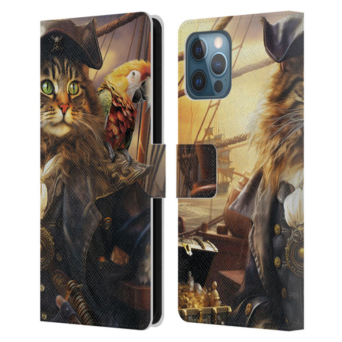 Michael David Ward Humor & Botanicals Captain Cat Leather Book Wallet Case Cover For Apple iPhone 12 Pro Max