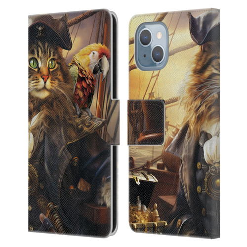 Michael David Ward Humor & Botanicals Captain Cat Leather Book Wallet Case Cover For Apple iPhone 14