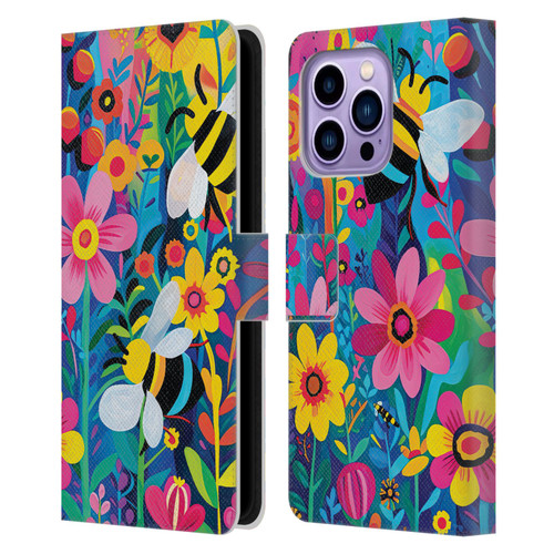 Michael David Ward Humor & Botanicals Bees and Flowers Leather Book Wallet Case Cover For Apple iPhone 14 Pro Max