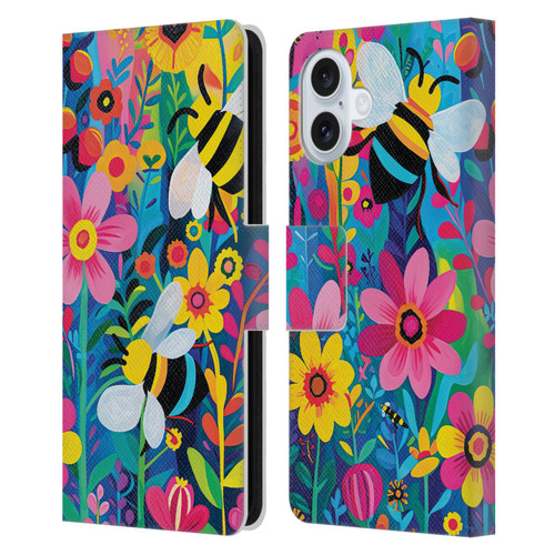 Michael David Ward Humor & Botanicals Bees and Flowers Leather Book Wallet Case Cover For Apple iPhone 16 Plus