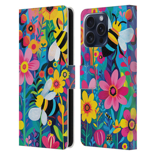 Michael David Ward Humor & Botanicals Bees and Flowers Leather Book Wallet Case Cover For Apple iPhone 16 Pro Max