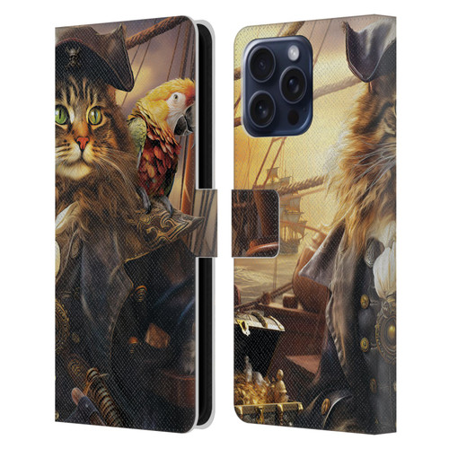 Michael David Ward Humor & Botanicals Captain Cat Leather Book Wallet Case Cover For Apple iPhone 16 Pro Max