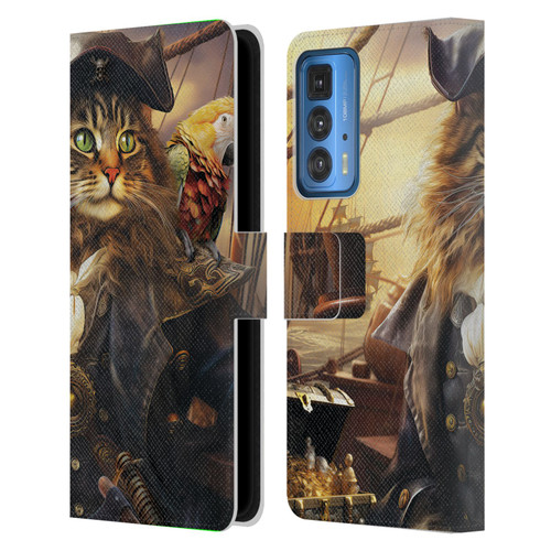 Michael David Ward Humor & Botanicals Captain Cat Leather Book Wallet Case Cover For Motorola Edge (2022)